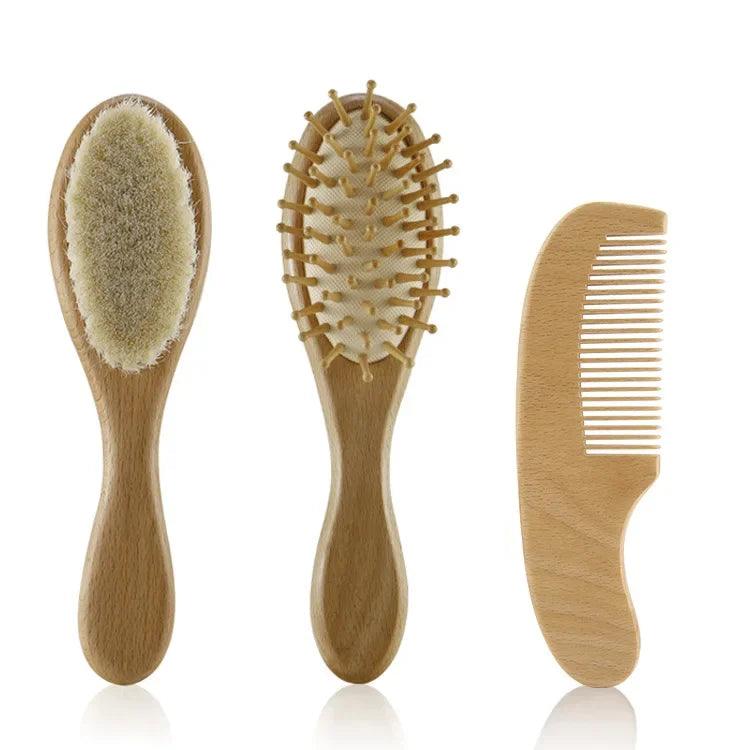 Coffret brosse à cheveux en bois pour bébé, masseur de tête + peigne - Cherubin