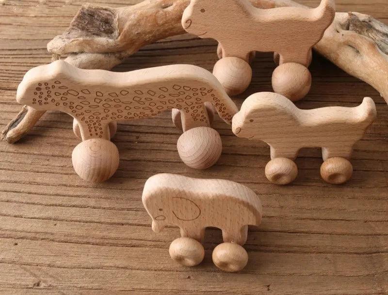 Jouet en bois pour bébé à motif voiture animal - Montessori - Cherubin