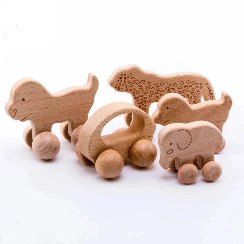 Jouet en bois pour bébé à motif voiture animal - Montessori - Cherubin