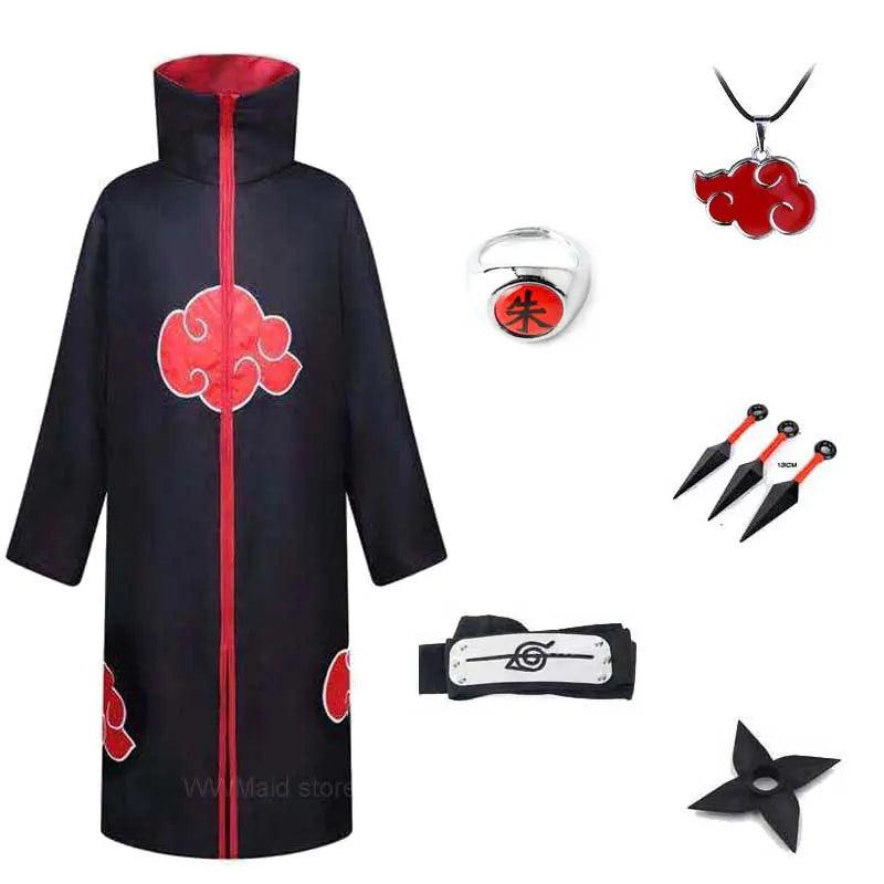 Robe Akatsuki Cosplay, Costume Naruto avec Bague et Bandeau - Cherubin