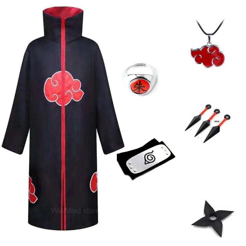 Robe Akatsuki Cosplay, Costume Naruto avec Bague et Bandeau - Cherubin