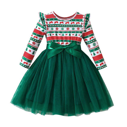 Robe de Noël Imprimée avec Arbre et Flocon de Neige - Cherubin