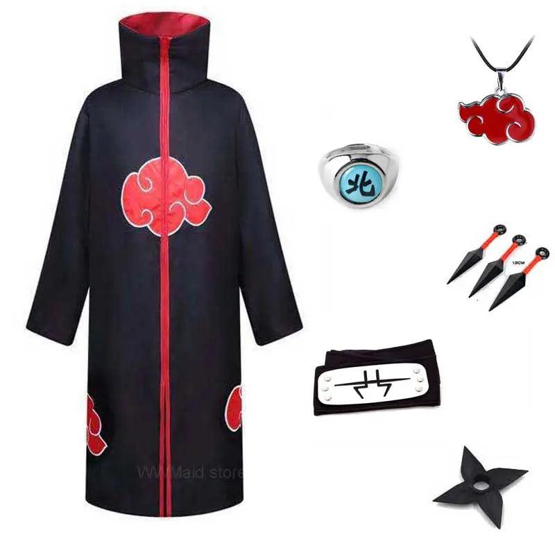 Robe Akatsuki Cosplay, Costume Naruto avec Bague et Bandeau - Cherubin