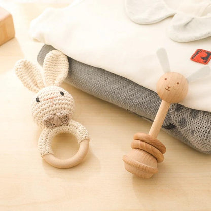 Ensemble de 3 pièces Hochet Montessori pour bébé (Crochet lapin, voiture en bois...) - Cherubin