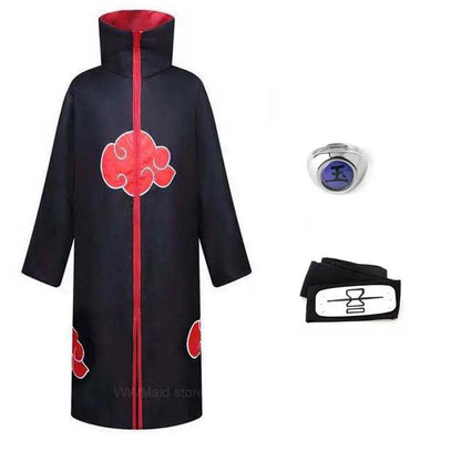 Robe Akatsuki Cosplay, Costume Naruto avec Bague et Bandeau - Cherubin