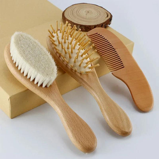 Coffret brosse à cheveux en bois pour bébé, masseur de tête + peigne - Cherubin