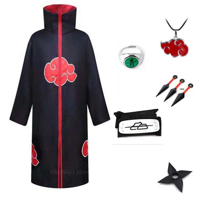 Robe Akatsuki Cosplay, Costume Naruto avec Bague et Bandeau - Cherubin