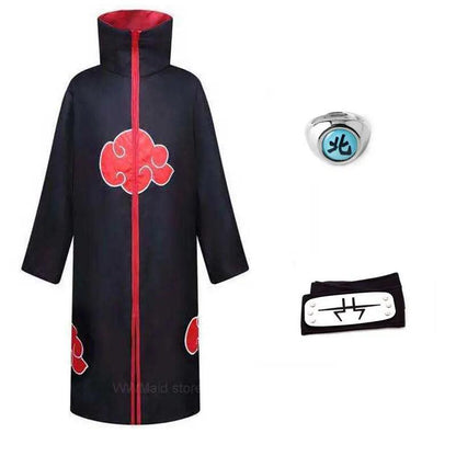 Robe Akatsuki Cosplay, Costume Naruto avec Bague et Bandeau - Cherubin