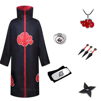 Robe Akatsuki Cosplay, Costume Naruto avec Bague et Bandeau - Cherubin