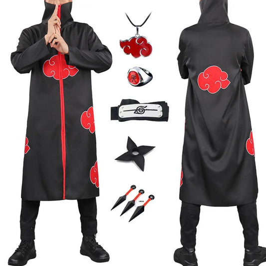 Robe Akatsuki Cosplay, Costume Naruto avec Bague et Bandeau - Cherubin