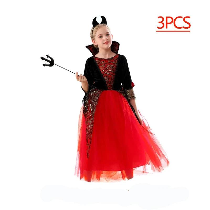 Costume sorcière, petit chaperon rouge et vampire. Le parfait cosplay Halloween pour votre fille - Cherubin