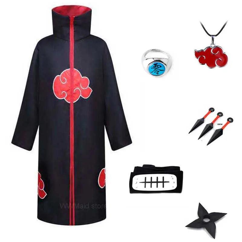 Robe Akatsuki Cosplay, Costume Naruto avec Bague et Bandeau - Cherubin