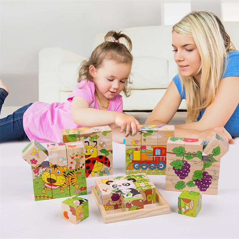 Cube en bois à six côtés pour bébé et enfant - Jeux Montessori - Cherubin