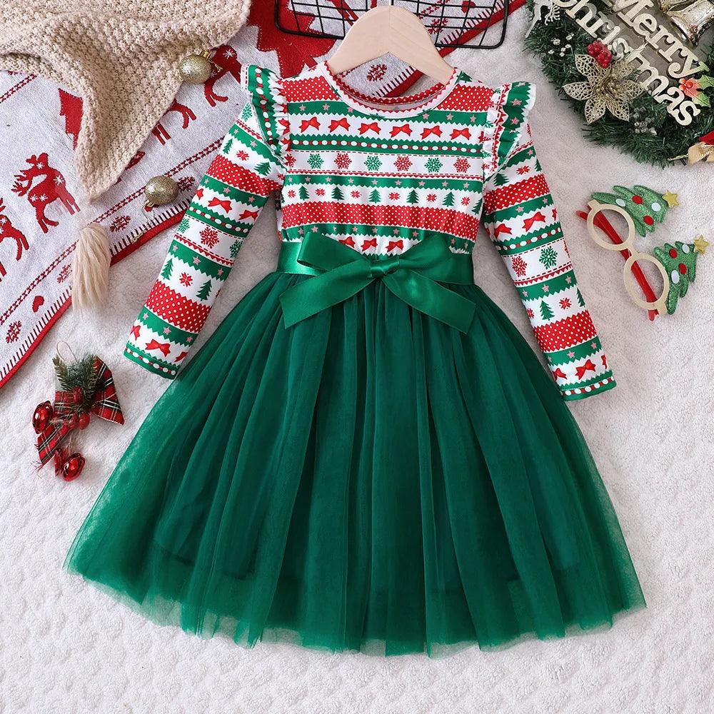 Robe de Noël Imprimée avec Arbre et Flocon de Neige - Cherubin